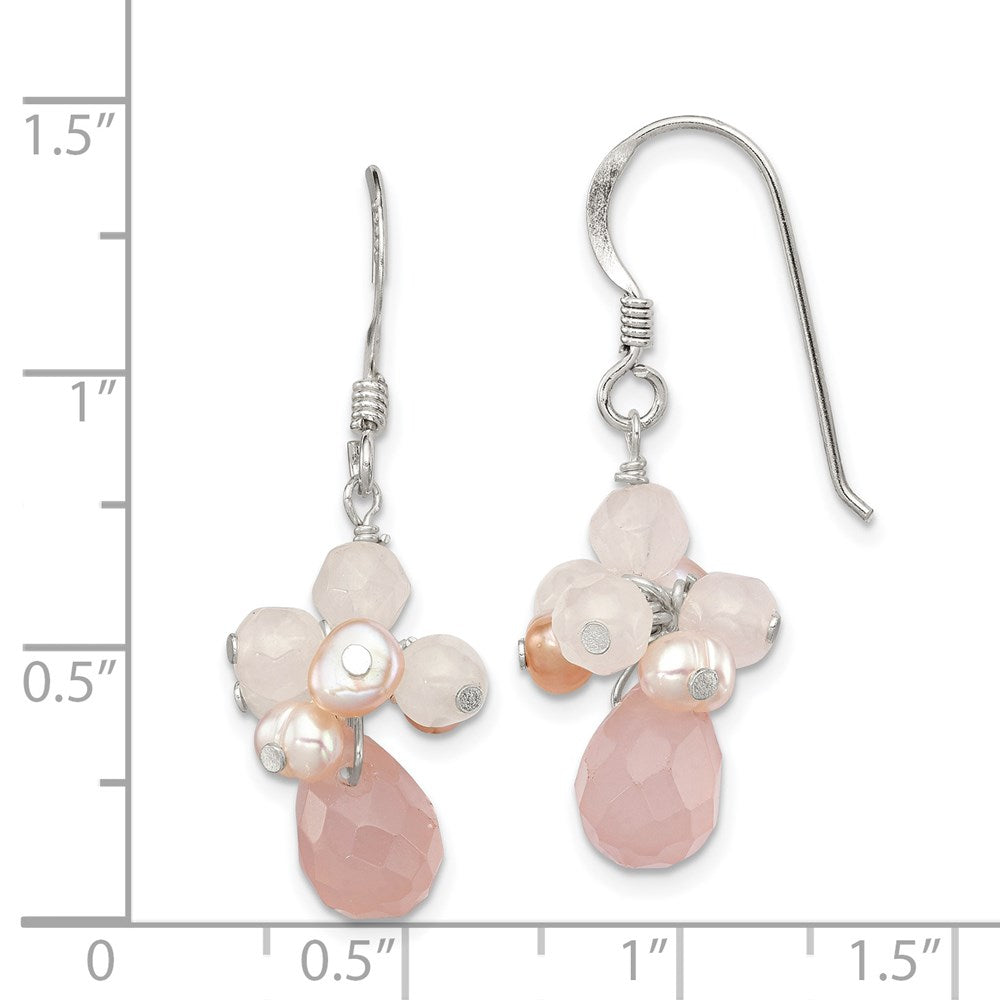 Sterlingsilber Rose Quarz und Rosa Süßwasser Zuchtperle Ohrhänger