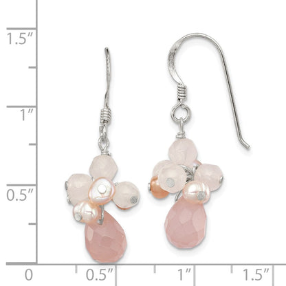 Sterlingsilber Rose Quarz und Rosa Süßwasser Zuchtperle Ohrhänger