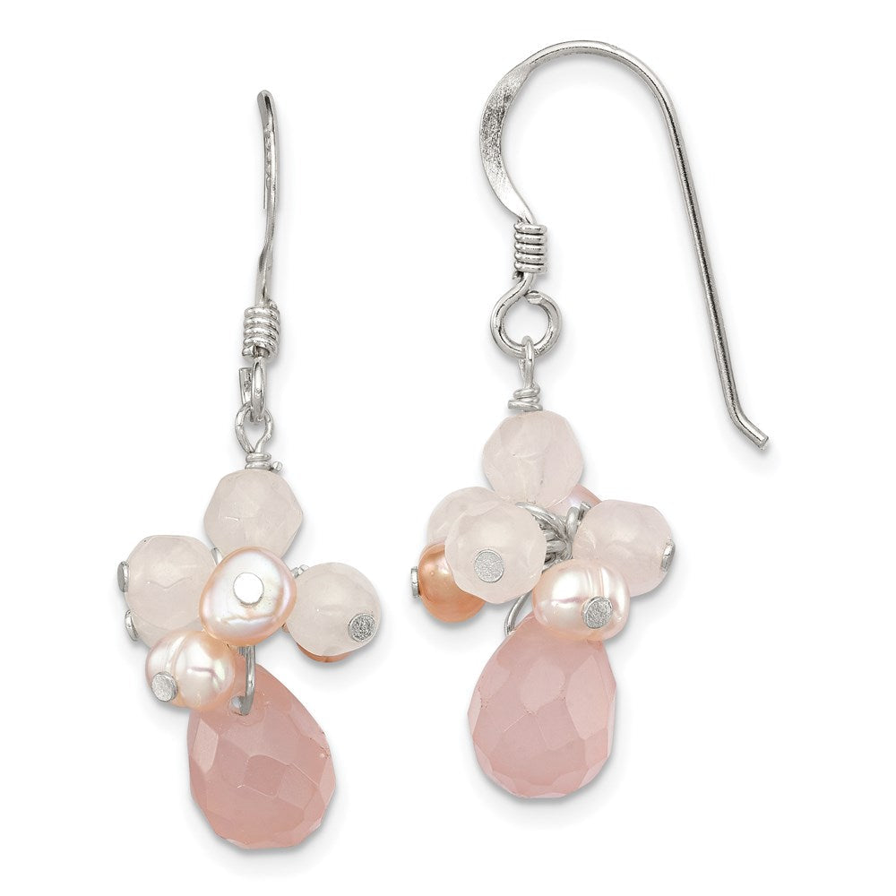 Sterlingsilber Rose Quarz und Rosa Süßwasser Zuchtperle Ohrhänger