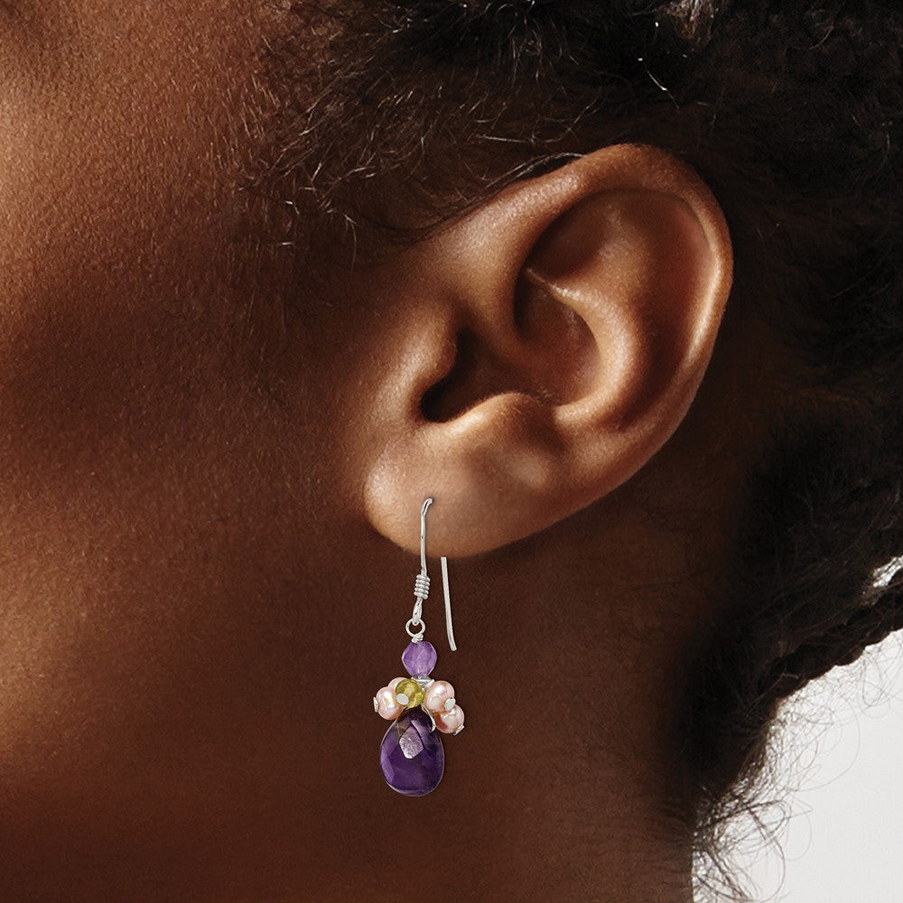 Sterlingsilber Amethyst, Peridot & Peach Fwc Perle Ohrhänger