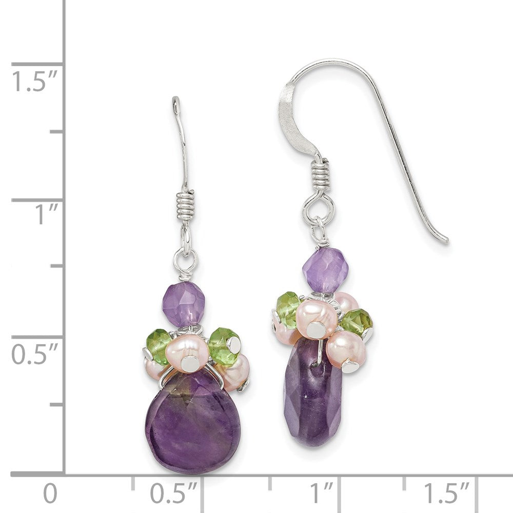 Sterlingsilber Amethyst, Peridot & Peach Fwc Perle Ohrhänger