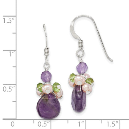 Sterlingsilber Amethyst, Peridot & Peach Fwc Perle Ohrhänger