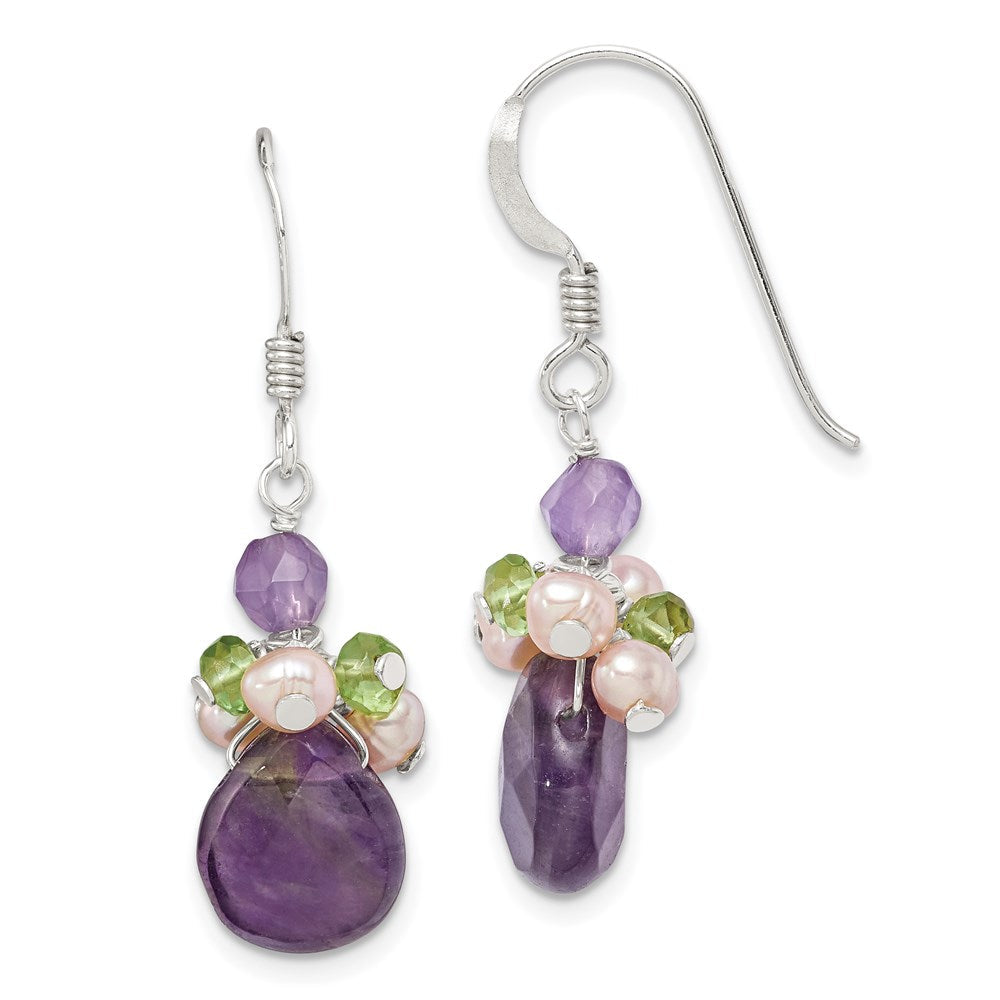Sterlingsilber Amethyst, Peridot & Peach Fwc Perle Ohrhänger