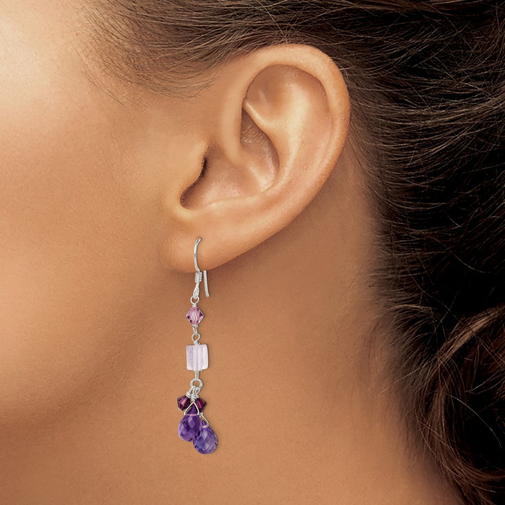 Sterlingsilber Poliert Amethyst, Lavender Quarz & Kristall Ohrhänger