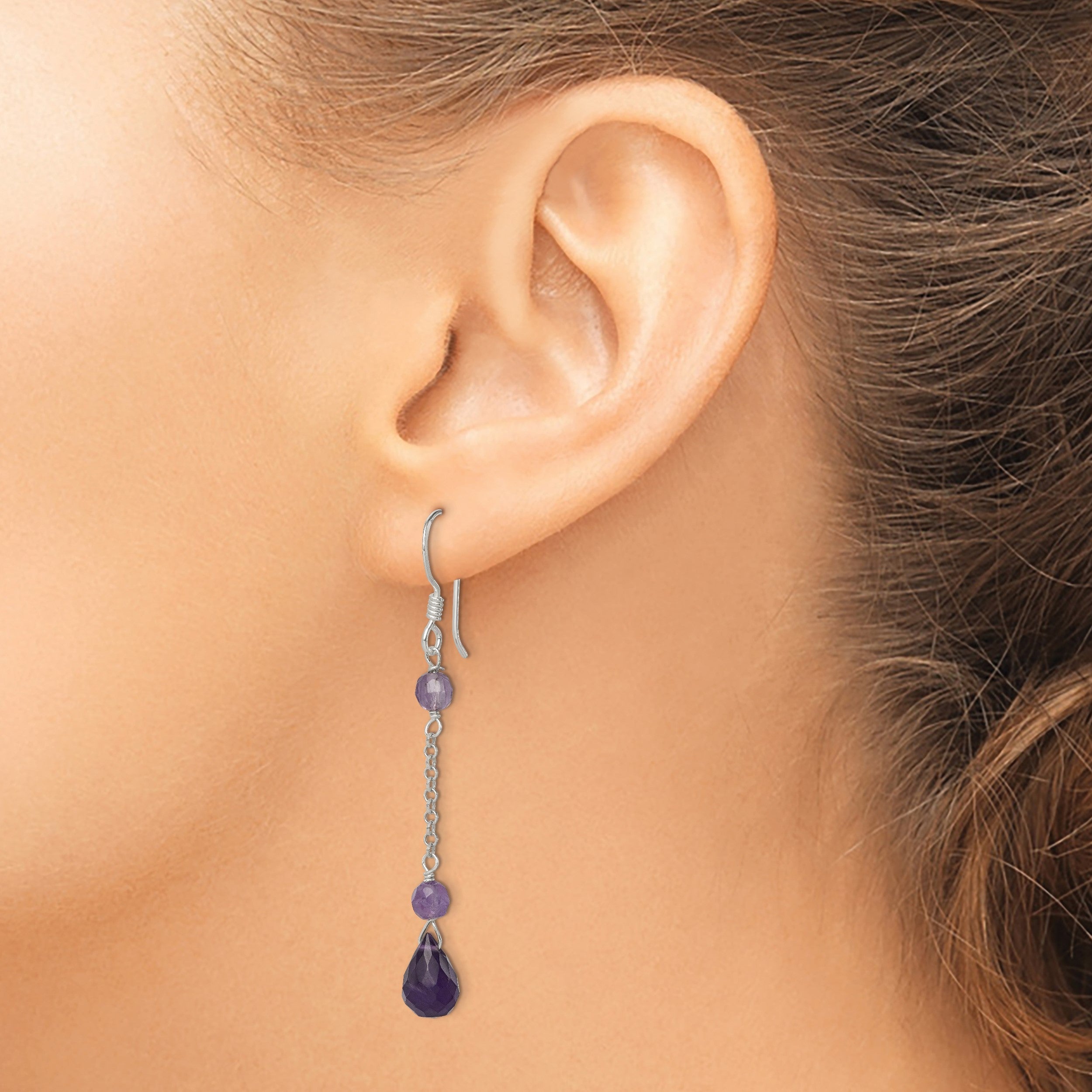 Sterlingsilber Poliert Amethyst Tropfen Ohrhänger