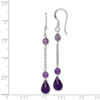 Sterlingsilber Poliert Amethyst Tropfen Ohrhänger