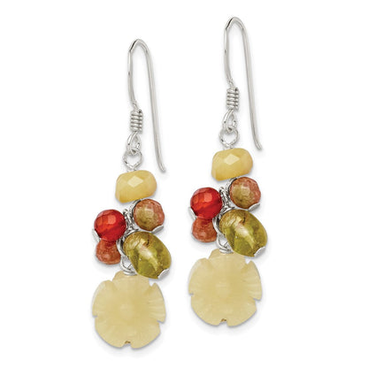 Sterlingsilber Poliert Jade, Unikite, Peridot, Aventurine & Carnelian Blumen Ohrhänger