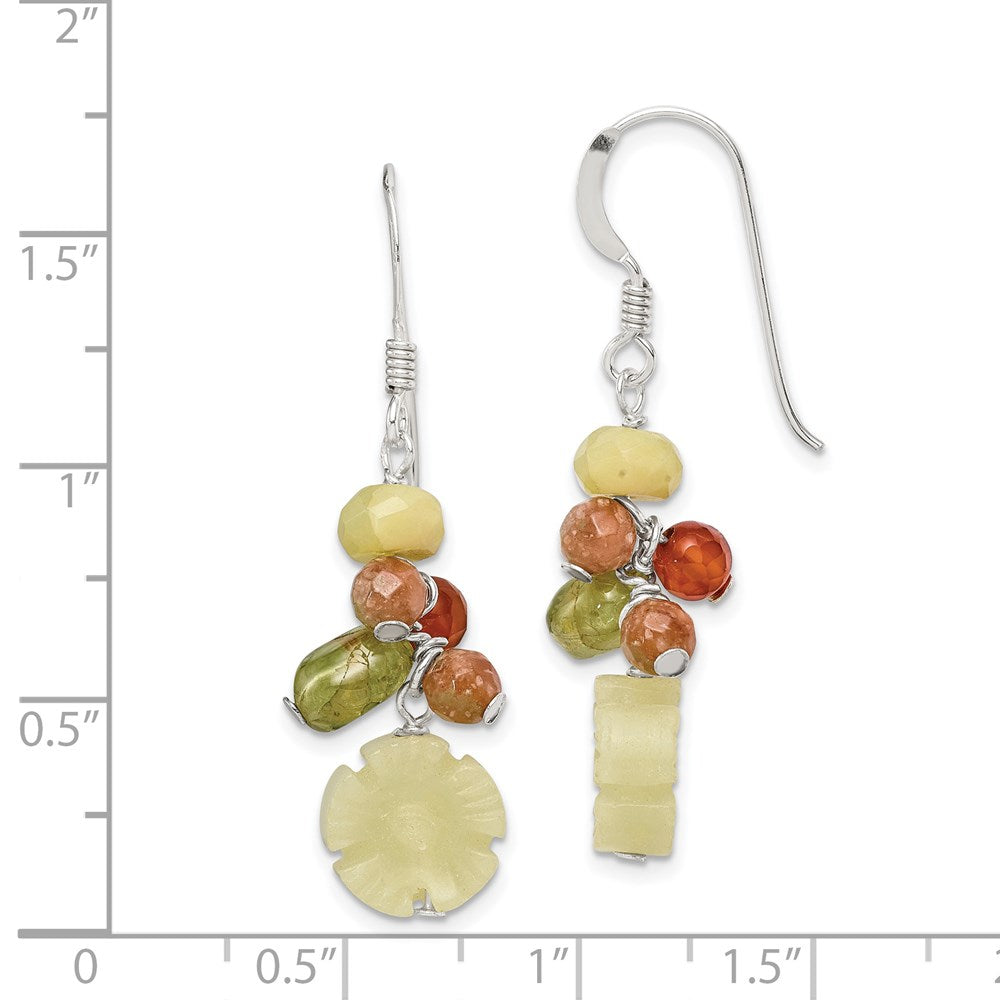 Sterlingsilber Poliert Jade, Unikite, Peridot, Aventurine & Carnelian Blumen Ohrhänger
