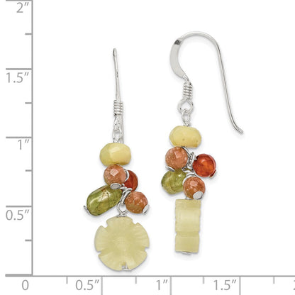 Sterlingsilber Poliert Jade, Unikite, Peridot, Aventurine & Carnelian Blumen Ohrhänger