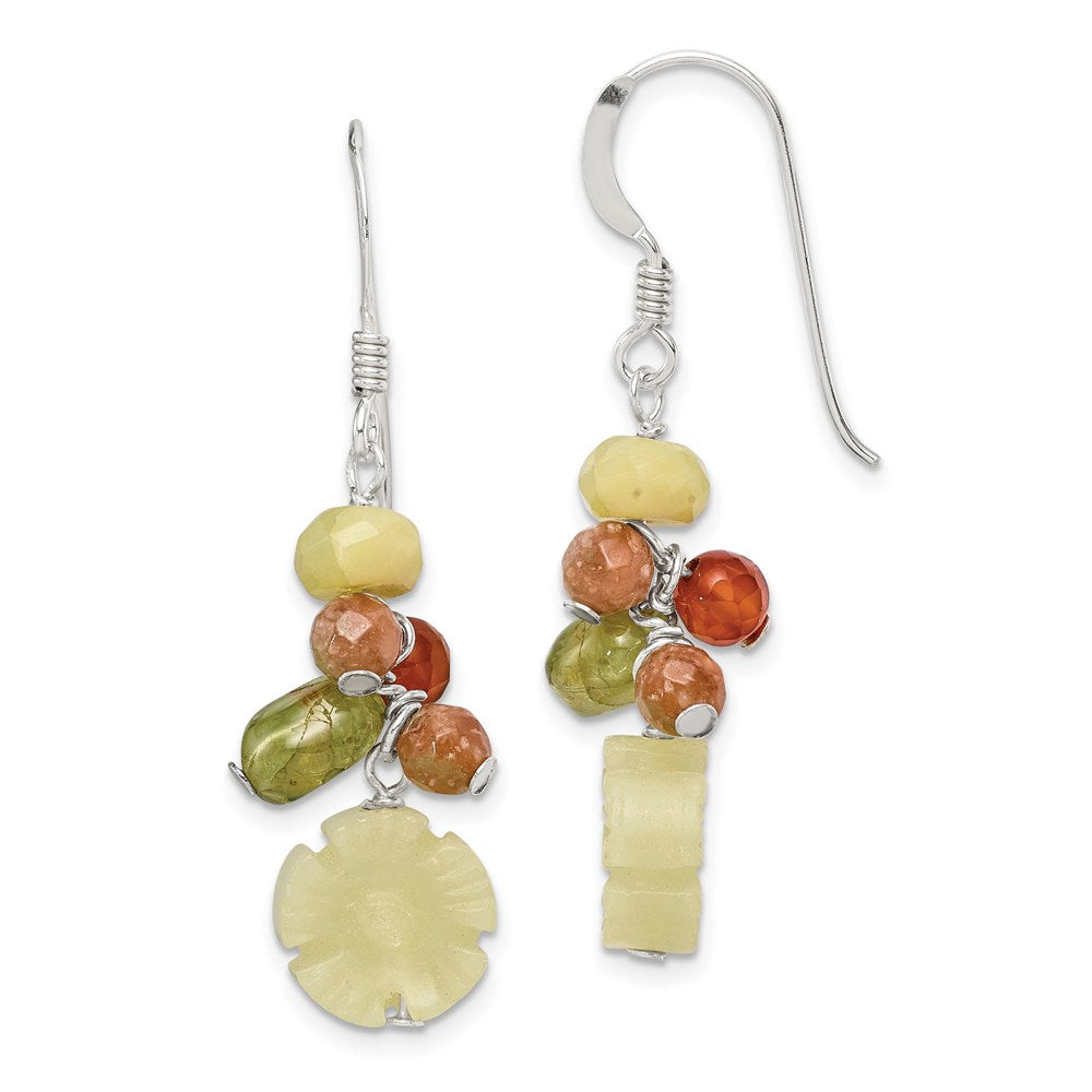 Sterlingsilber Poliert Jade, Unikite, Peridot, Aventurine & Carnelian Blumen Ohrhänger