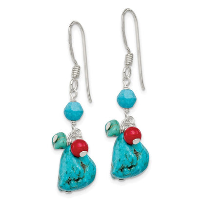 Sterlingsilber Dyed Howlite/turquoise/red Coral Ohrringe
