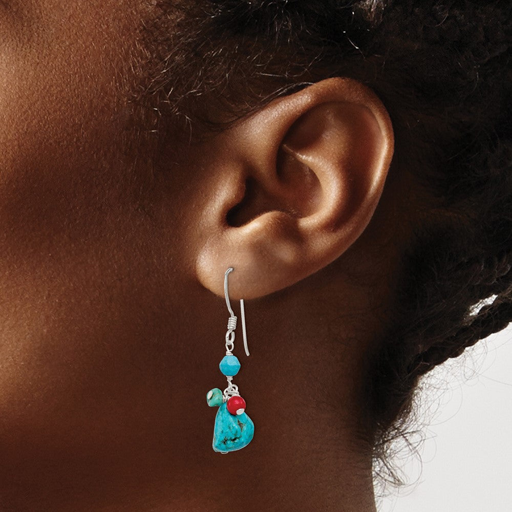 Sterlingsilber Dyed Howlite/turquoise/red Coral Ohrringe
