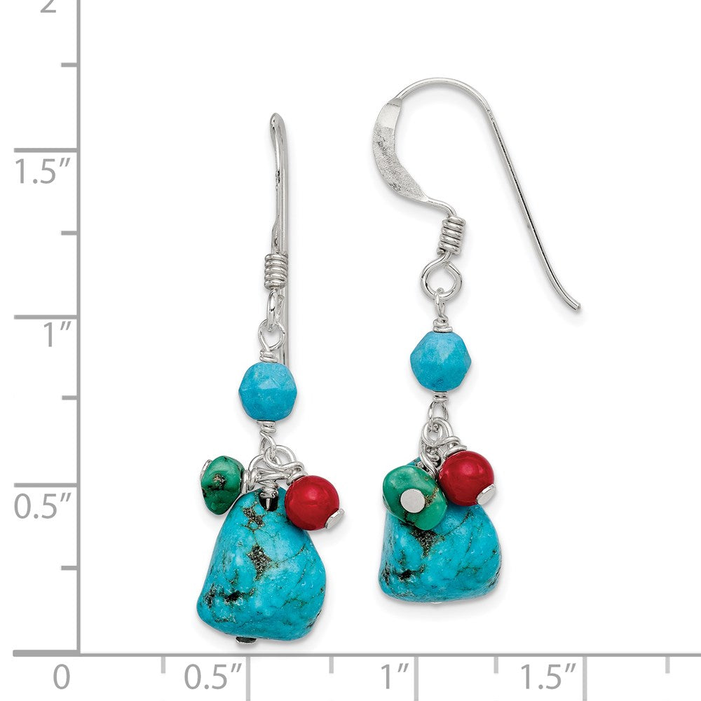 Sterlingsilber Dyed Howlite/turquoise/red Coral Ohrringe