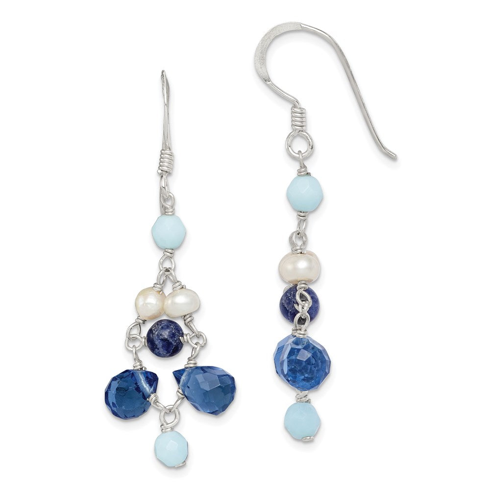 Sterlingsilber Poliert Amazonite/ Kristall / Lapis Fwc Perle Hängend Earr