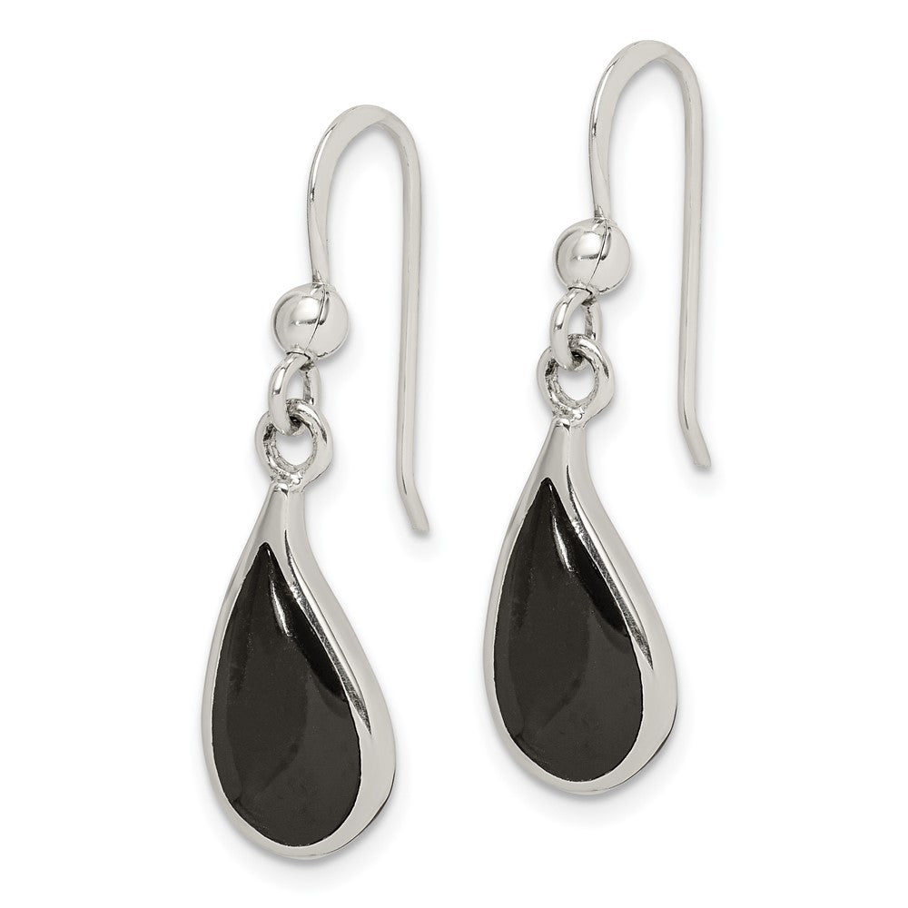 Sterlingsilber Poliert Gebogen Onyx Tropfen Ohrhänger