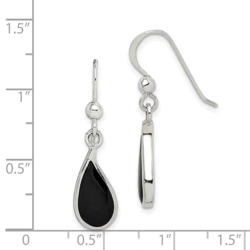 Sterlingsilber Poliert Gebogen Onyx Tropfen Ohrhänger