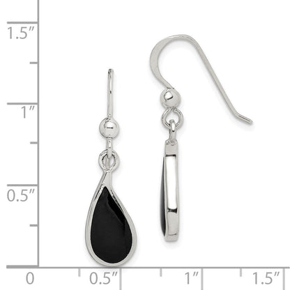 Sterlingsilber Poliert Gebogen Onyx Tropfen Ohrhänger