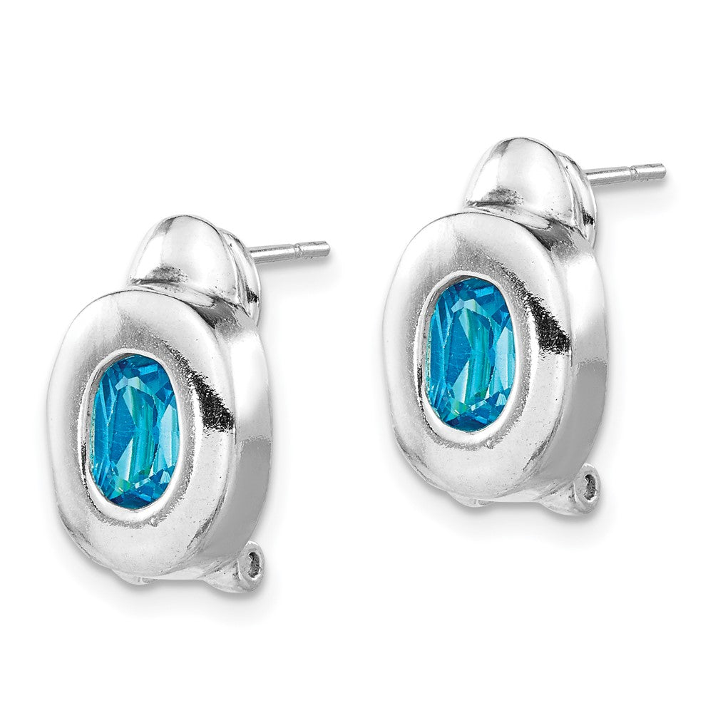 Sterlingsilber Blautopas Oval Omega Rückseite Ohrstecker