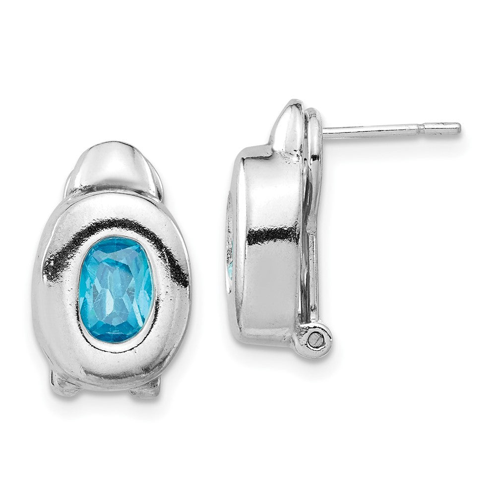 Sterlingsilber Blautopas Oval Omega Rückseite Ohrstecker