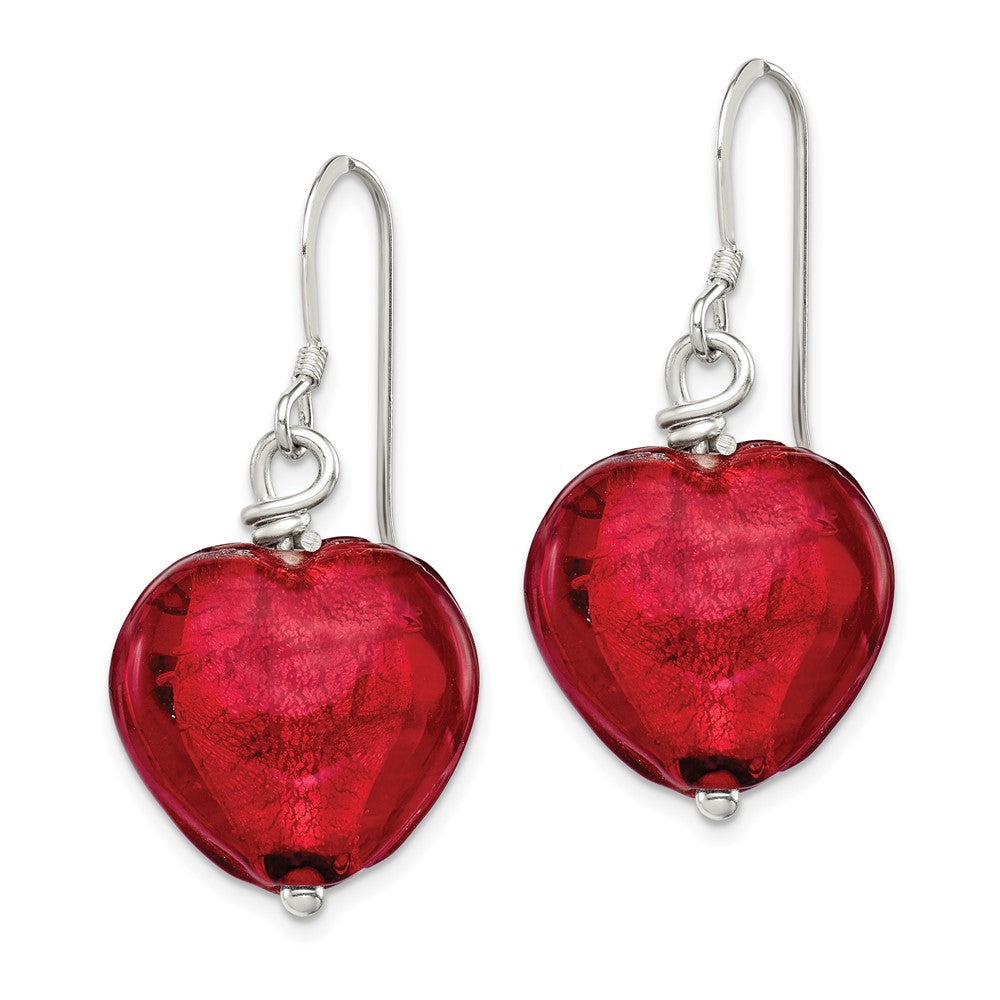 Sterlingsilber Rot Murano Glas Herz Ohrhänger