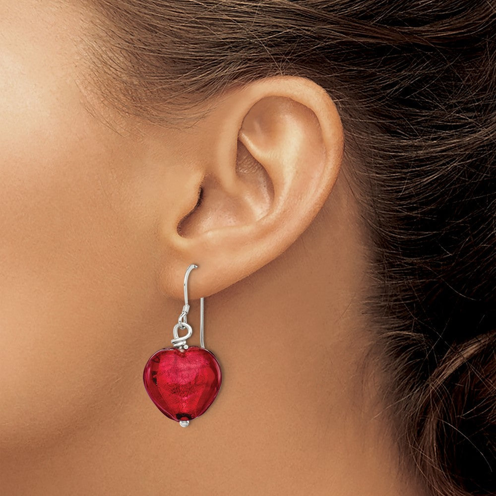 Sterlingsilber Rot Murano Glas Herz Ohrhänger