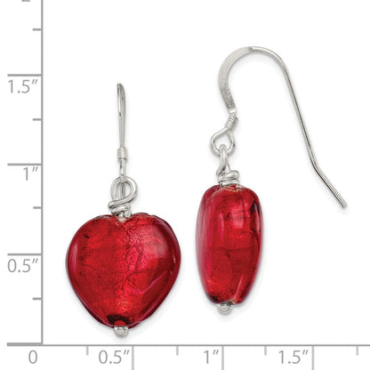 Sterlingsilber Rot Murano Glas Herz Ohrhänger