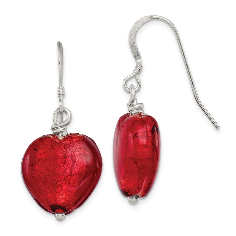 Sterlingsilber Rot Murano Glas Herz Ohrhänger