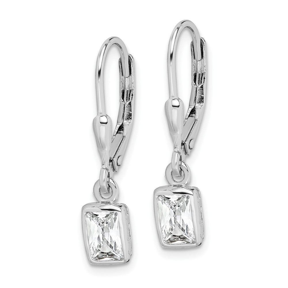 Sterlingsilber Rhodiniert Smaragd-cut 6x4mm Zirkonia Ohrhänger mit Brisur