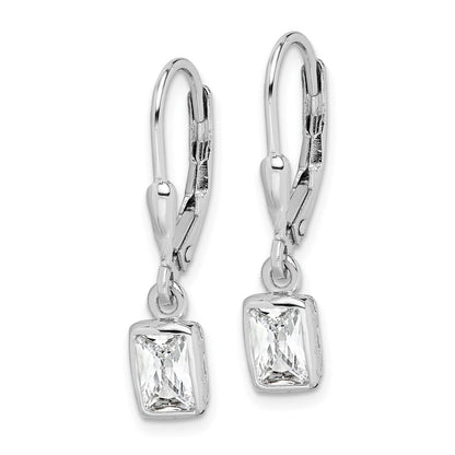 Sterlingsilber Rhodiniert Smaragd-cut 6x4mm Zirkonia Ohrhänger mit Brisur