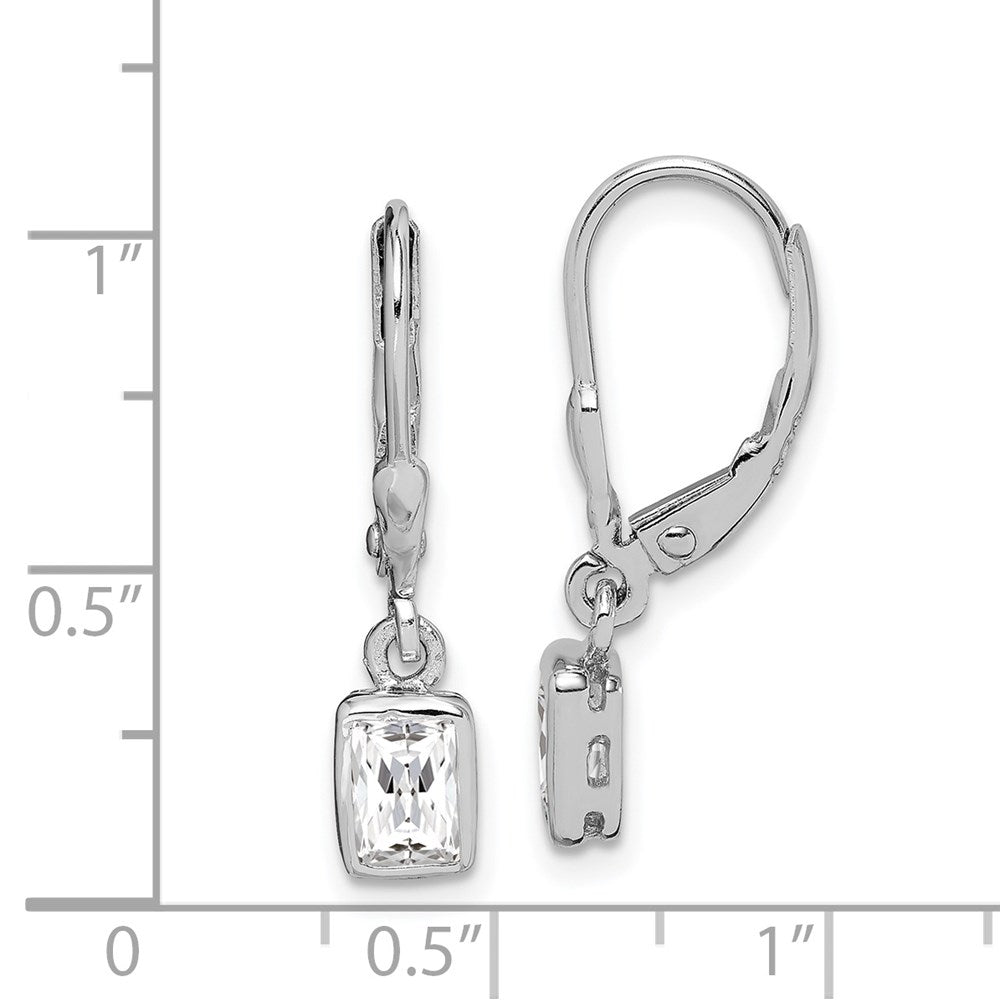 Sterlingsilber Rhodiniert Smaragd-cut 6x4mm Zirkonia Ohrhänger mit Brisur