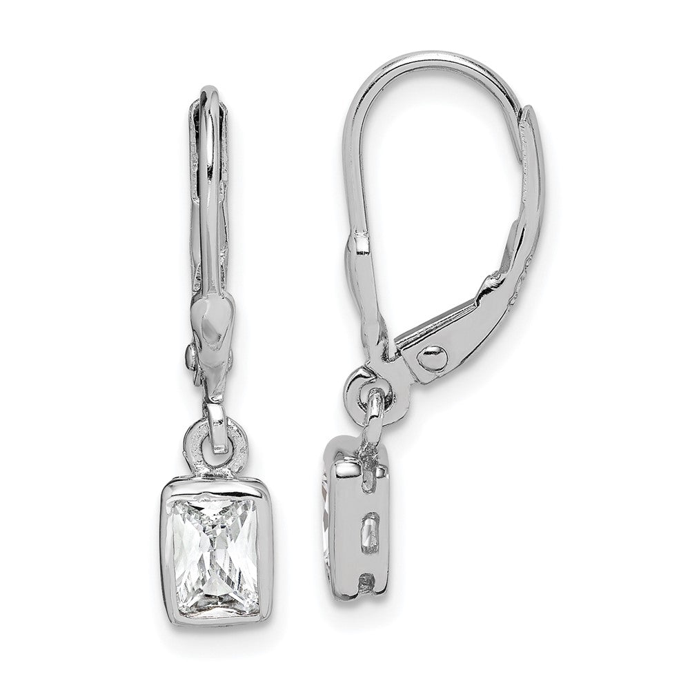 Sterlingsilber Rhodiniert Smaragd-cut 6x4mm Zirkonia Ohrhänger mit Brisur