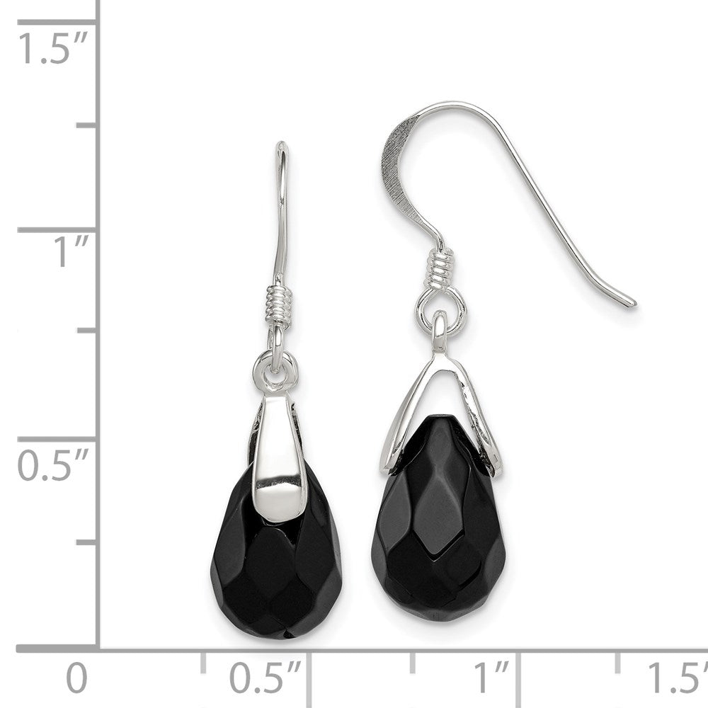 Sterlingsilber Poliert Facettiert Onyx Tropfen Ohrhänger