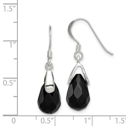 Sterlingsilber Poliert Facettiert Onyx Tropfen Ohrhänger