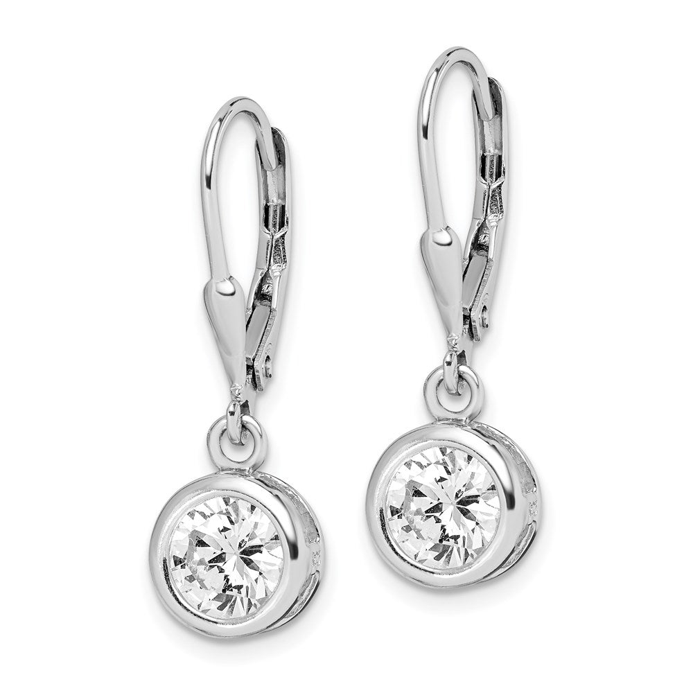Sterlingsilber Rhodiniert Poliert Rund 7mm Zirkonia Ohrhänger mit Brisur