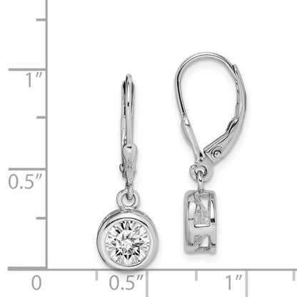Sterlingsilber Rhodiniert Poliert Rund 7mm Zirkonia Ohrhänger mit Brisur