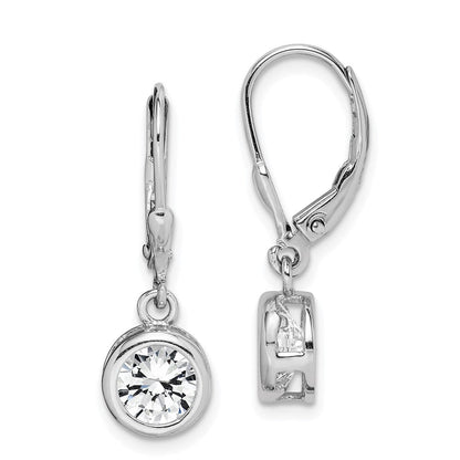 Sterlingsilber Rhodiniert Poliert Rund 7mm Zirkonia Ohrhänger mit Brisur