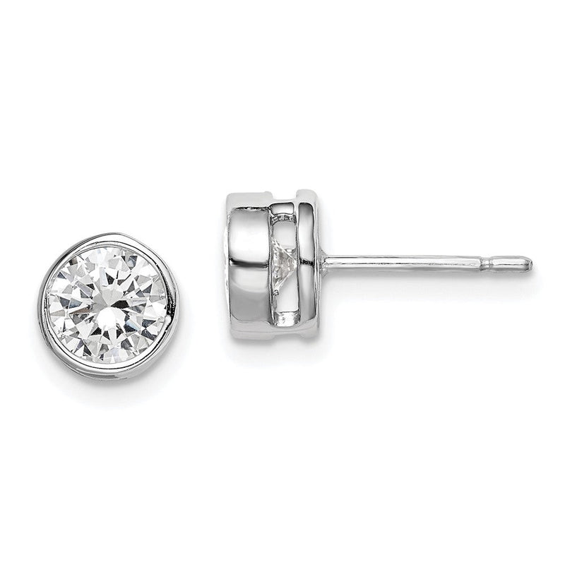 Sterlingsilber Rhodiniert Poliert 6mm Rund Zirkonia Zargenfassung Set Ohrstecker