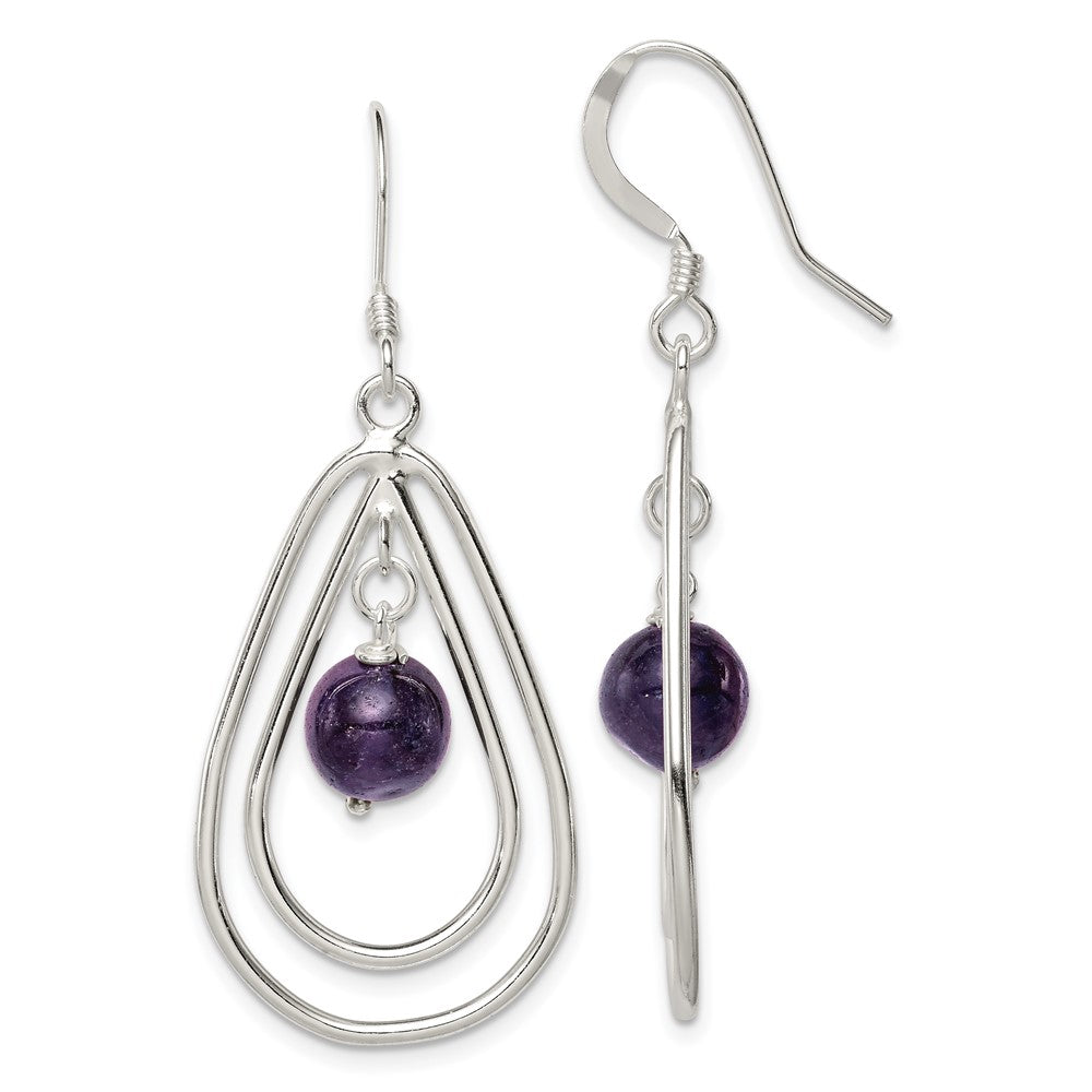 Sterlingsilber Poliert Amethyst Tropfen Ohrhänger