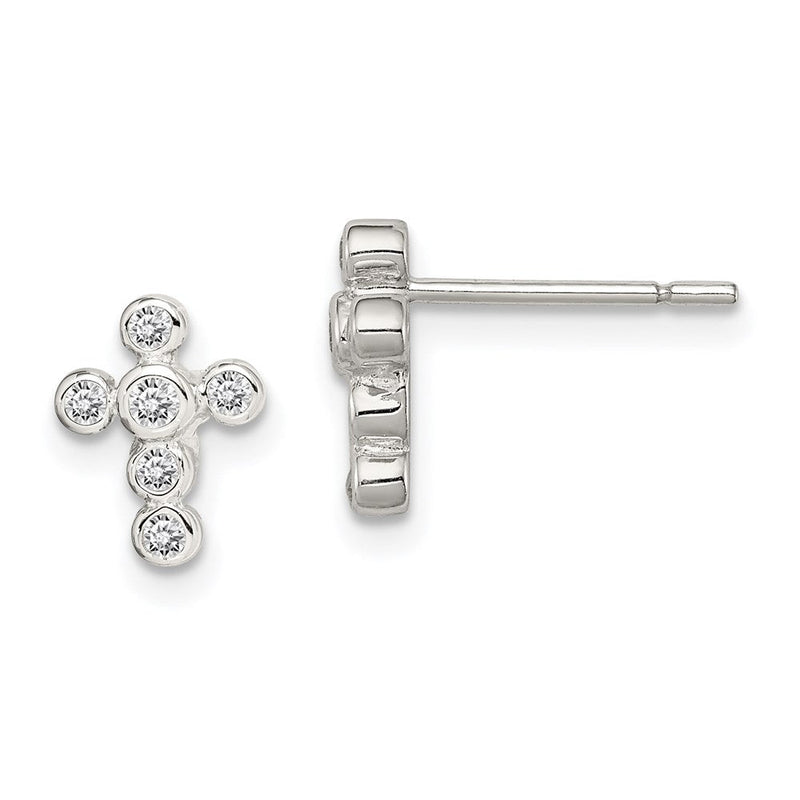 Sterlingsilber Rhodiniert Poliert Zargenfassung Zirkonia Kreuz Ohrstecker