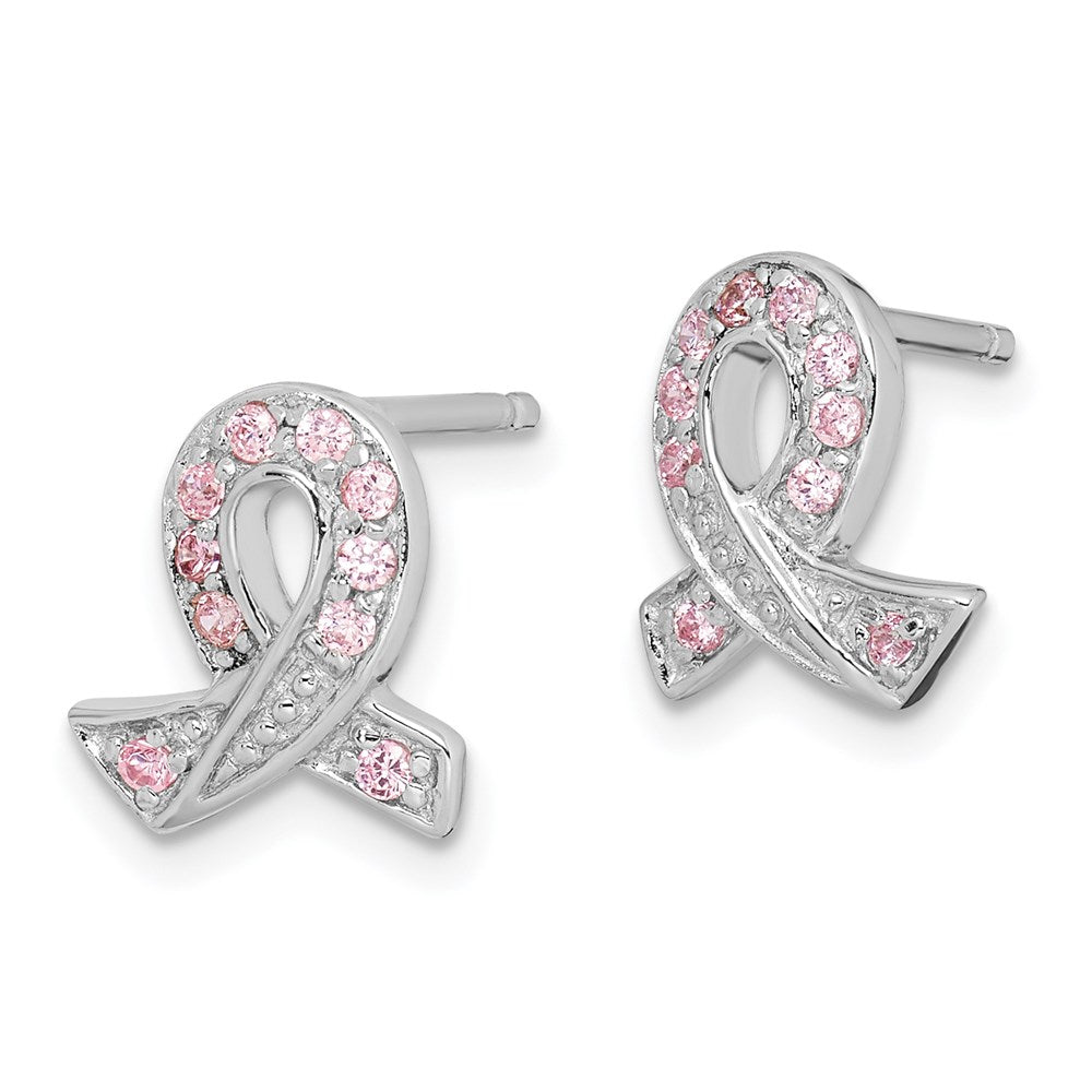 Sterlingsilber Rhodiniert Rosa Zirkonia Schleife Ohrringe