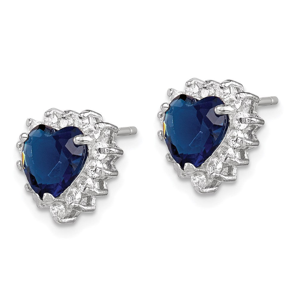 Sterlingsilber Rhodiniert Poliert Blau & Weiß Zirkonia Herz Ohrstecker