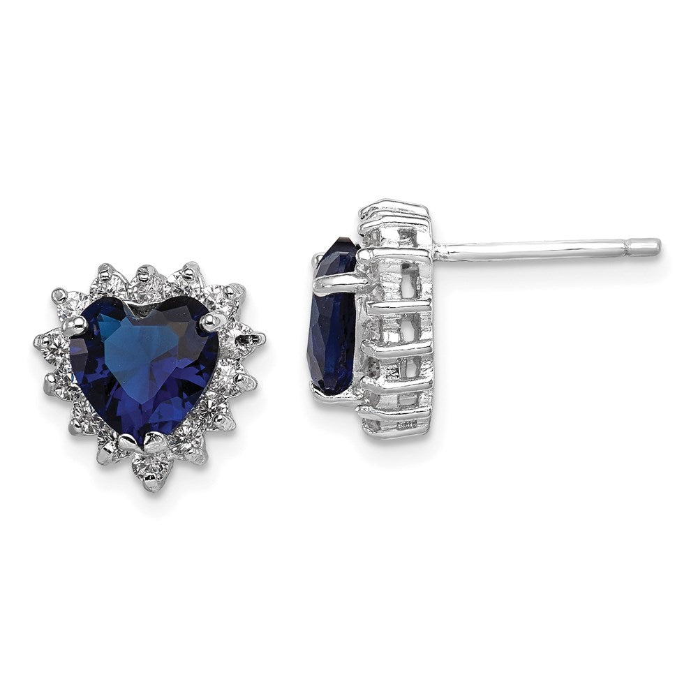 Sterlingsilber Rhodiniert Poliert Blau & Weiß Zirkonia Herz Ohrstecker