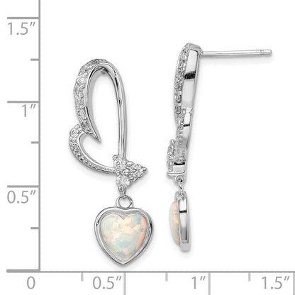 Sterlingsilber Rhodiniert Erzeugt Opal und Zirkonia Herz Ohrringe