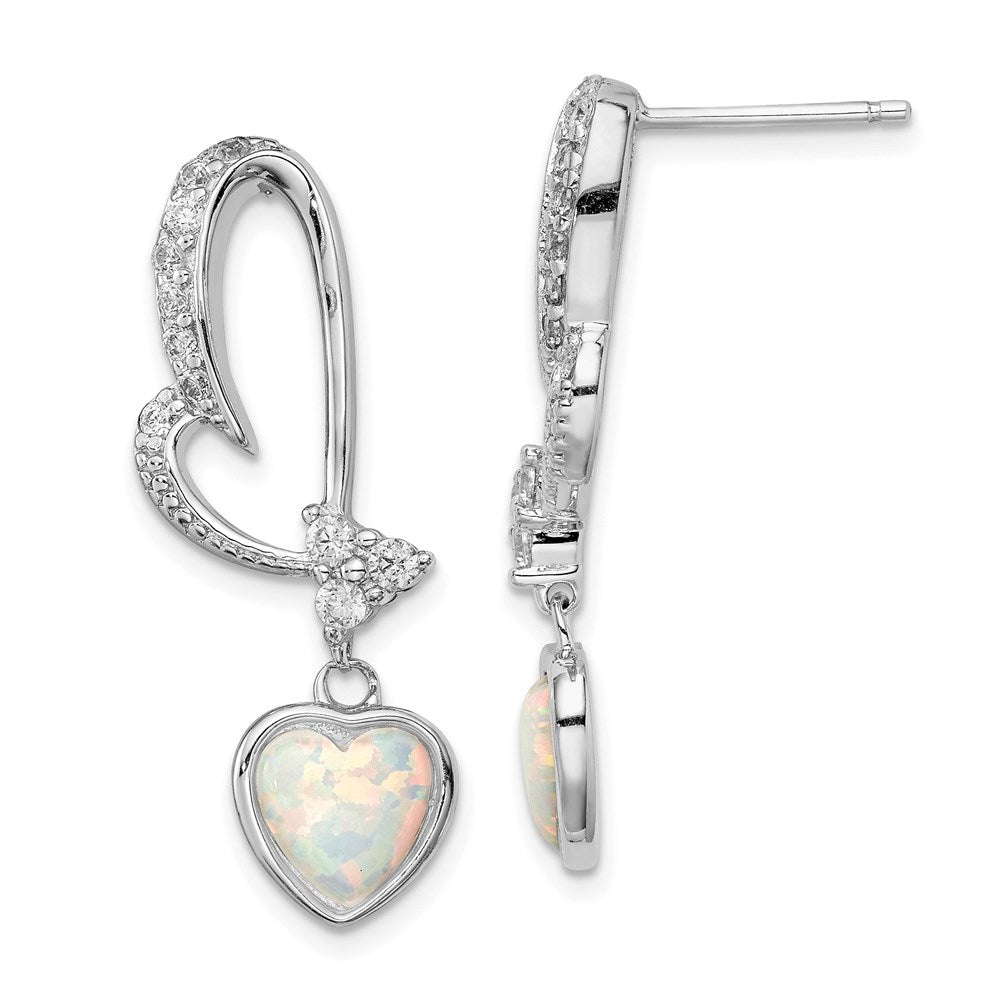Sterlingsilber Rhodiniert Erzeugt Opal und Zirkonia Herz Ohrringe
