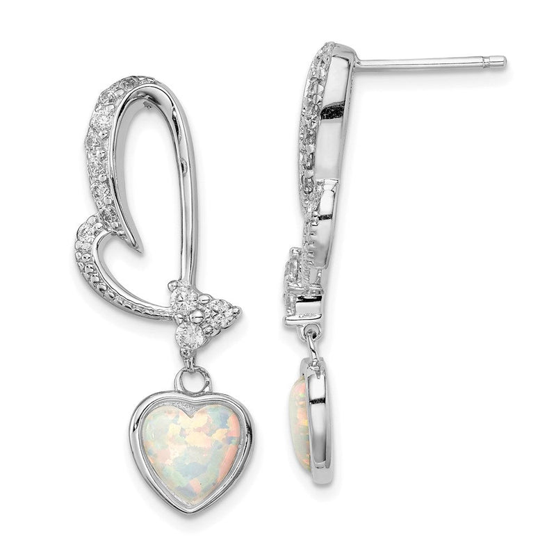 Sterlingsilber Rhodiniert Erzeugt Opal und Zirkonia Herz Ohrringe