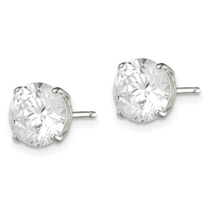 Sterlingsilber 8mm Rund Korb Set Zirkonia Ohrstecker