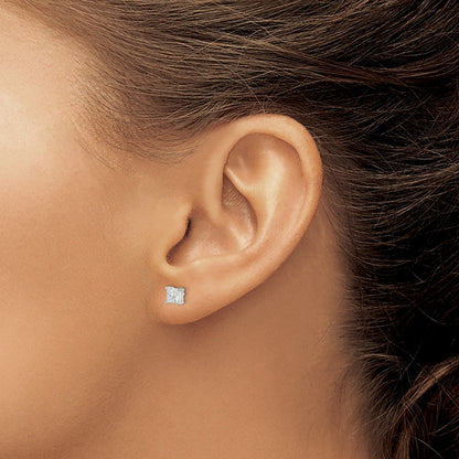 Sterlingsilber 4mm Princess Korb Set Zirkonia Ohrstecker