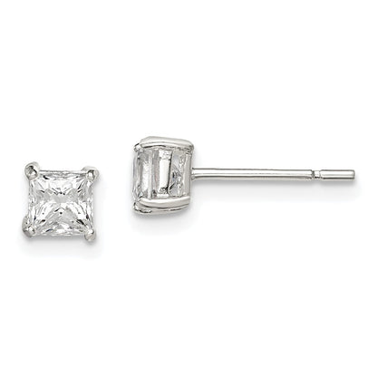 Sterlingsilber 4mm Princess Korb Set Zirkonia Ohrstecker