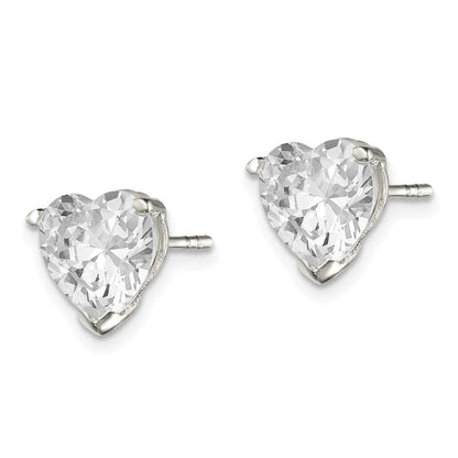 Sterlingsilber Poliert 8mm Herz 3 Krappen Korb Set Zirkonia Ohrstecker