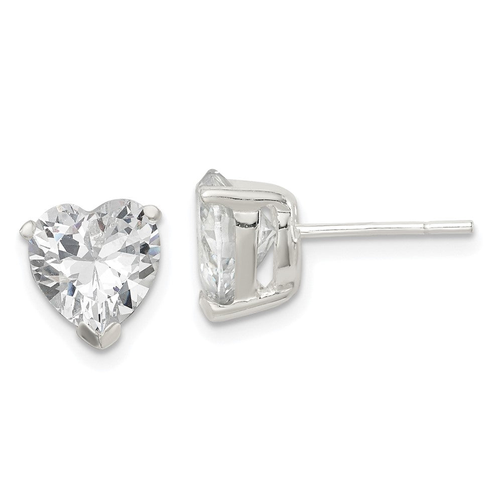 Sterlingsilber Poliert 8mm Herz 3 Krappen Korb Set Zirkonia Ohrstecker
